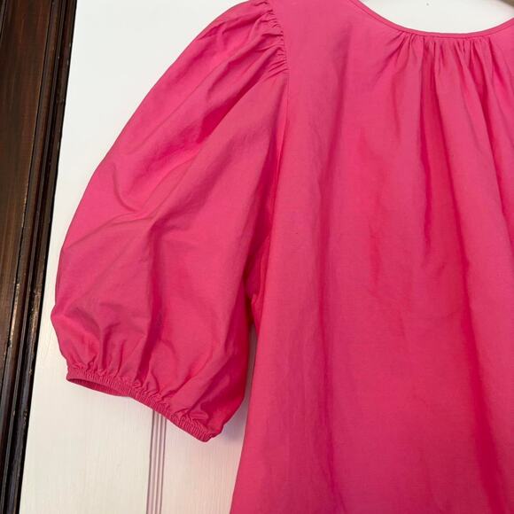 Handmade Reversible Fuchsia Pink Cotton Tie Puff Sleeve Top— Size Large - Picture 3 of 4